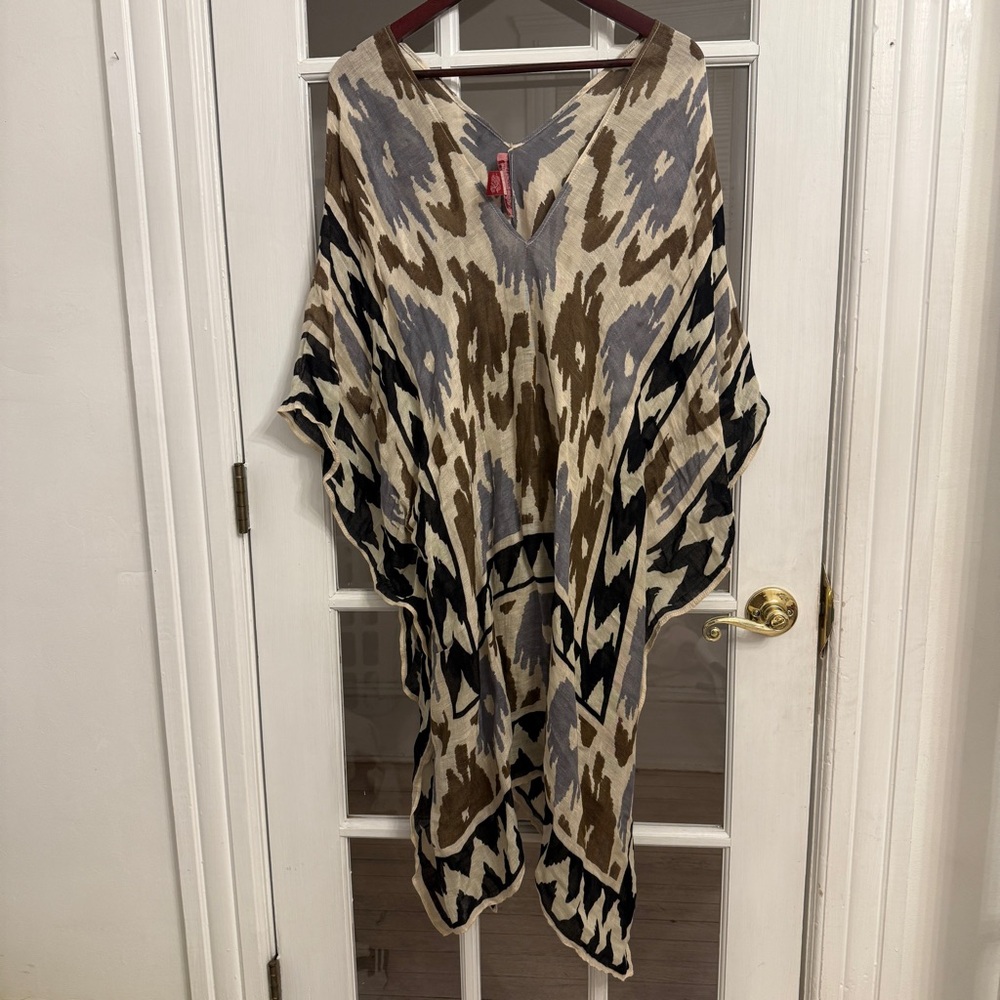 THEODORA & CALLUM Women's Boho Print Linen Blend Caftan Cover Up One Size - Picture 2 of 3
